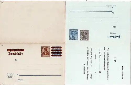 DR, ungebr 3 neben duchbalkter 2 Pf. Doppelkarte Ganzsache Crystall-Bonbons Köln