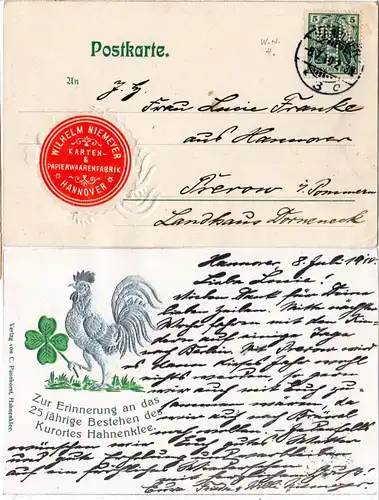 DR 1910, 5 Pf. Germania m. perfin auf Hahnenklee Jubiläums Prägekarte