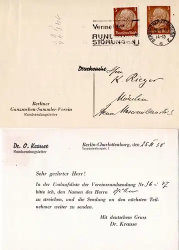 DR, gebr. 3 Pf. Drucksache Privatganzsache Berlin Ganzsachenverin