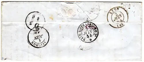 Frankreich 1854, L2 86 Lourmarin u. K2 Cavaillon auf Porto Brief n. Frankfurt