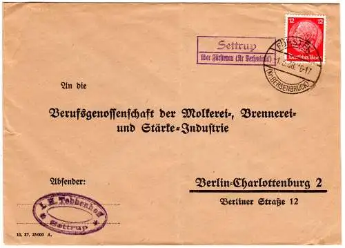 DR 1938, Landpost Stpl. SETTRUP über Fürstenau auf Brief m. 12 Pf.