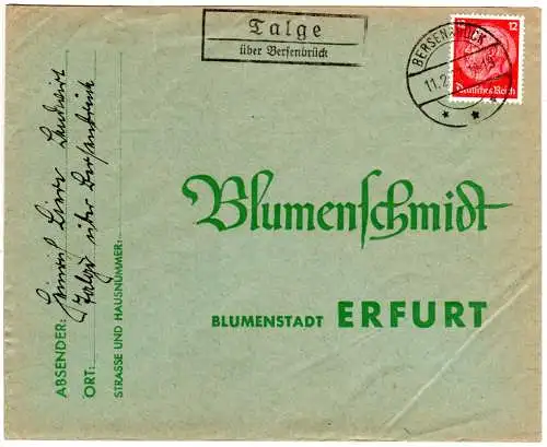 DR 1937, Landpost Stpl. TALGE über Bersenbrück auf Brief m. 12 Pf.