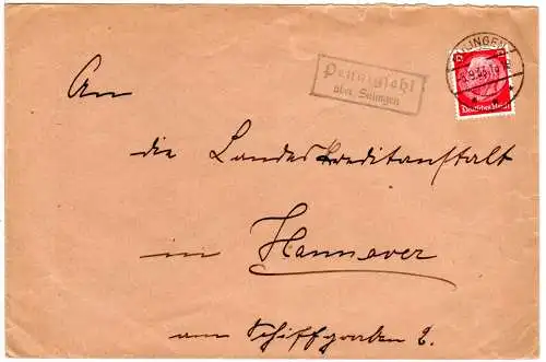 DR 1933, Landpost Stpl. PENNIGSEHL über Sulingen Land auf Brief m. 12 Pf.