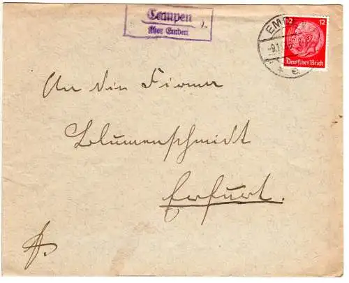 DR 1936, Landpost Stpl. CAMPEN über Emden auf Brief m. 12 Pf. 