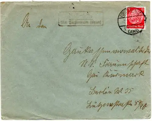 DR 1936, Landpost Stpl. HASENFELDE über Fürstenwalde auf Brief m. 12 Pf.  