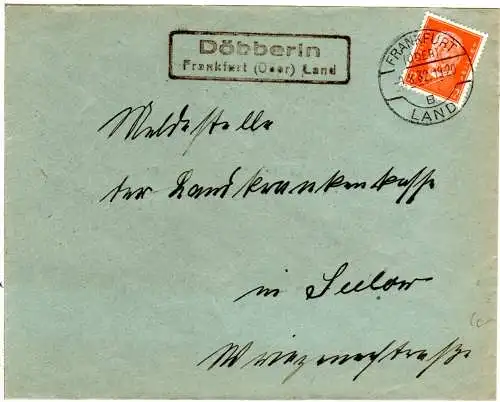 DR 1932, Landpost Stpl. DÖBBERIN Frankfurt Land auf Brief m. 12 Pf.