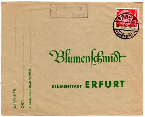DR 1936, Landpost Stpl. SÜD MENTZHAUSEN über Brake auf Brief m. 12 Pf.  