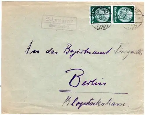 DR 1934, Landpost Stpl. SCHMORGROW über Cottbus auf Brief m. 2x6 Pf.