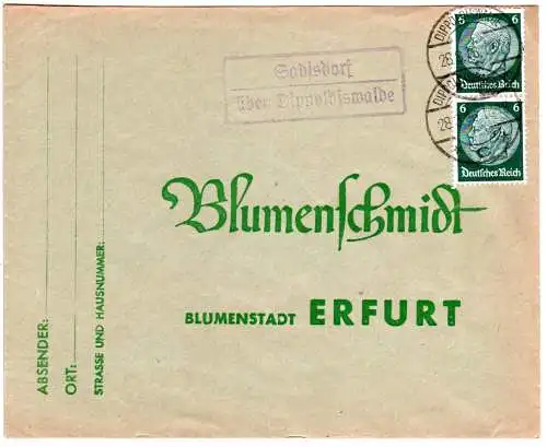 DR 1936, Landpost Stpl. SADISDORF über Dippoldiswalde auf Brief m. 2x6 Pf.