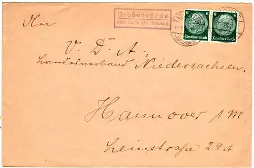DR 1934, Landpost Stpl. Grossenvörde über Uchte (Bz. Bremen) auf Brief m. 2x6 Pf