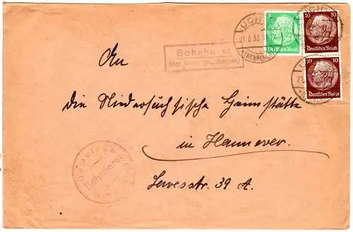 DR 1933, Landpost Stpl. BOHNHORST über Uchte (Bz. Bremen) auf Brief m. 2x10+5 Pf