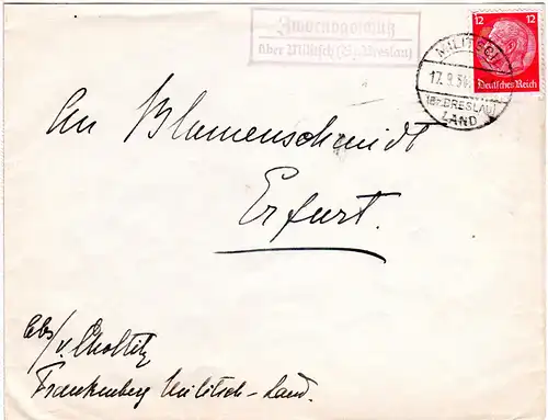DR 1934, Landpost Stpl. ZWORNOGOSCHÜTZ über Militsch (Bz. Breslau) auf Brief 