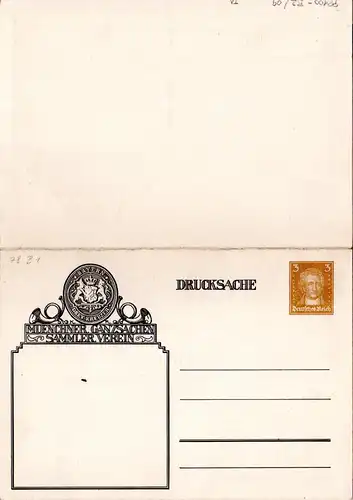 DR, ungebr. 3+5 Pf. Doppelkarte Privatganzsache Münchner Ganzsachen Verein