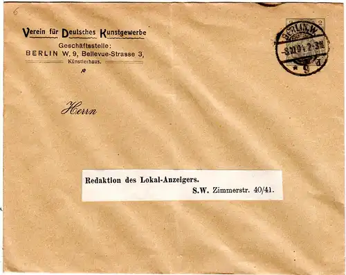 DR 1902, gebr. 2 Pf. Germania Privat Ganzsache Verein f. Dt. Kunstgewerbe Berlin