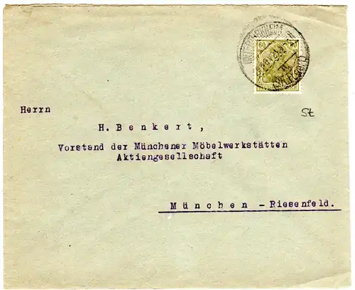 DR 1921, 60 Pf. Germania m. perfin auf Brief v. Untertürkheim.