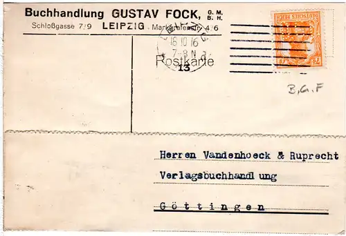 DR 1916, 7 1/2 Pf. Germania m. perfins auf Firmen Karte v. Leipzig