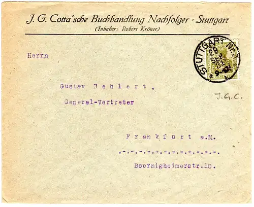 DR 1921, 60 Pf. Germania m. perfin auf Firmen Brief v. Stuttgart