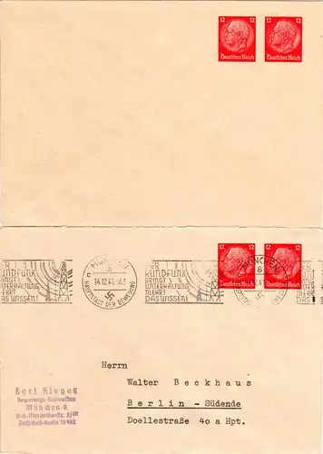 DR, 2 gebr./ungebr. 8+8 Pf. Hindenburg Privatganzsachenumschläge