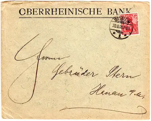 DR 1900, 10 Pf. Germania Reichspost m. perfin K.B. auf Bankbrief v. Mannheim