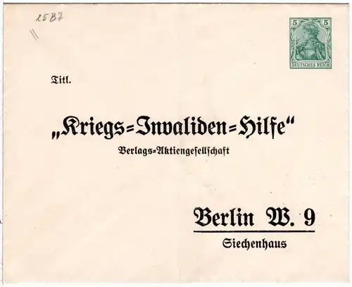 DR, ungebr. 5 Pf. Germania Privatganzsache Umschlag Invaliden-Hilfe Berlin