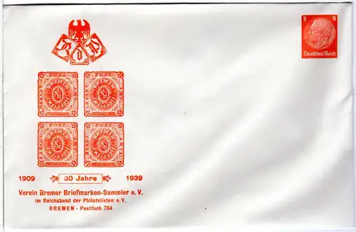 DR, ungebr. 8 Pf. Privatganzsachenumschlag Verein Bremer Briefmarken-Sammler