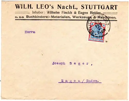 DR 1922, 2 Mk. Germania m. perfin auf Firmen Brief v. Stuttgart