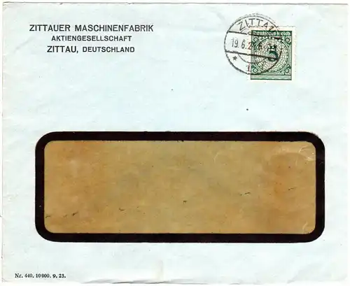DR 1924, 5 Pf. m. Firmenlochung auf Brief v. Zittau