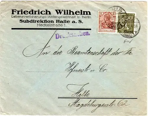 DR 1921, 5+10 Pf. m. Firmenlochung F.W. auf Brief v. Halle