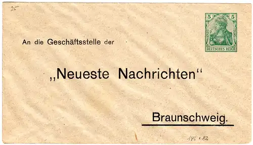 DR, ungebr. 5 Pf. Germania Privatganzsache Neueste Nachrichten Braunschweig