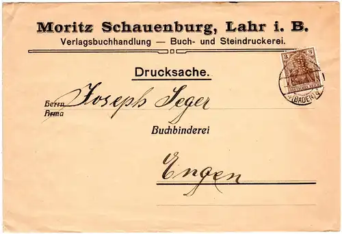 DR 1915, 3 Pf. Germania m. perfin auf Firmen Brief v. Lahr.