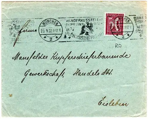 DR 1922, 50 Pf. m. perfin Firmenlochung RO auf Drucksache Brief v. München.