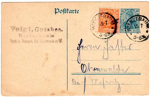 DR 1921, 10 Pf. Germania m. perfin C.G.V. auf 30 Pf. Ganzsache v. Wierzebaum