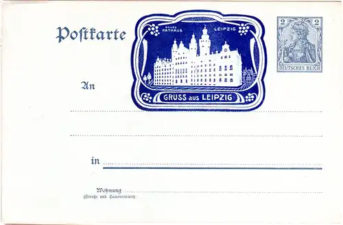DR, ungebr. 3 Pf. Germania Privatganzsache m. geprägter Abb. Gruss aus Leipzig