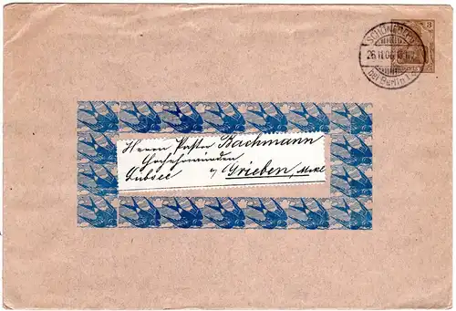DR 1906, gebr. 3 Pf Germania Privatganzsache Umschlag m. Schwalben im Zierrahmen