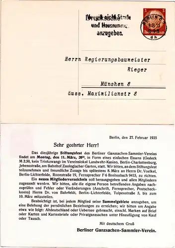 DR, gebr. 3 Pf. Drucksache Privatganzsachenkarte Berliner Ganzsachen-Verein