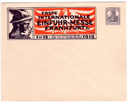 DR, ungebr. 15 Pf. Privatganzsache Umschlag Einfuhrmesse Frankfurt m. Hermeskopf