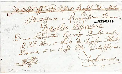 Österreich Ungarn 1840, L1 V. BEREGZAGZ klar auf kpl. Brief.