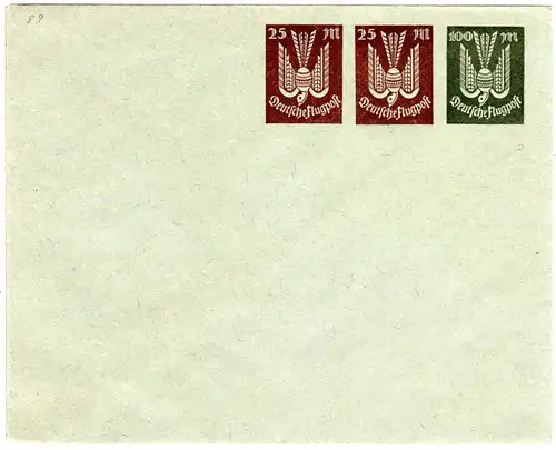 DR, ungebr. 25+25+100 Mk. Flugpost Privatganzsache Umschlag, grüngraues Papier