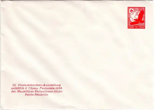 DR, ungebr. 10 Pf. Privatganzsachen Umschlag III. PWZ-Ausstellung Berlin Olympia