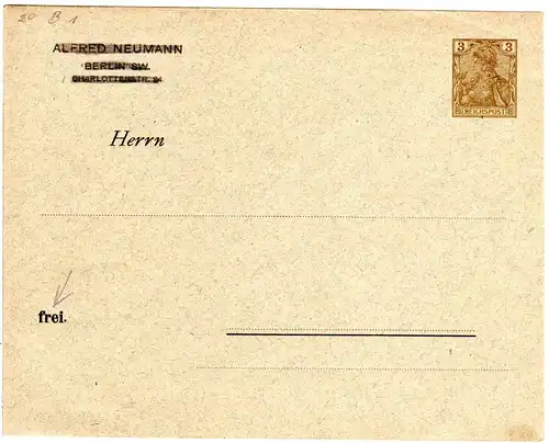 DR, 3 Pf. Germania Reichspost Privatganzsache Umschlag A. Neumann, Berlin
