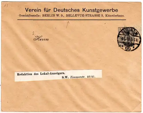 DR 1902, gebr. 2 Pf. Germania Privatganzsache Verein f. Dt. Kunstgewerbe Berlin