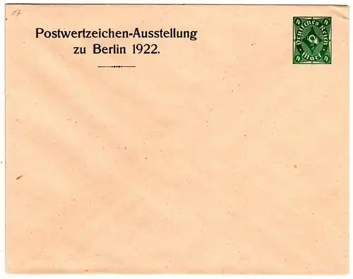 DR, ungebr. 4 Mk Privatganzsachenumschlag Postwertzeichenausstellung Berlin 1922