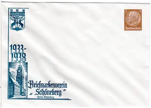DR, ungebr. 3 Pf. Privatganzsache Umschlag Briefmarkenverein Berlin-Schöneberg