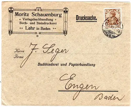 DR 1911, 3 Pf. Germania m. perfin auf Firmen Brief v. Lahr.