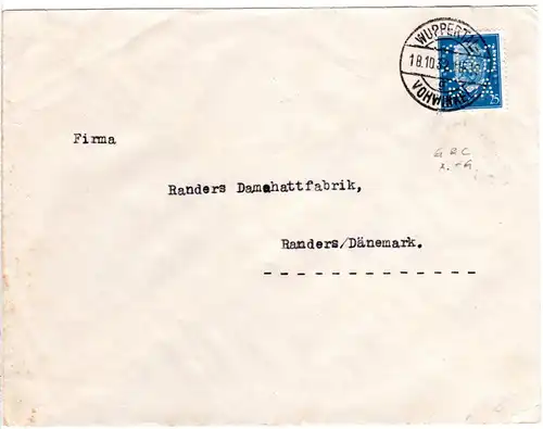 DR 1932, 25 Pf. m. perfin auf Auslandsbrief v. Wuppertal-Vohwinkel n. Dänemark