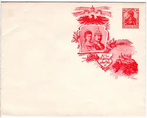 DR, ungebr. 10 Pf. Privatganzsache Umschlag zur Kaiserpaar Silberhochzeit