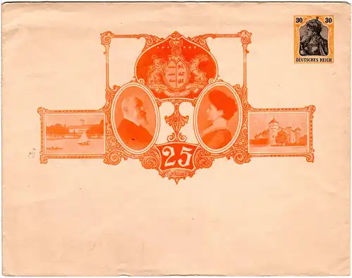 DR, ungebr. 30 Pf Privatganzsachenumschlag Silberhochzeit Königspaar Württemberg