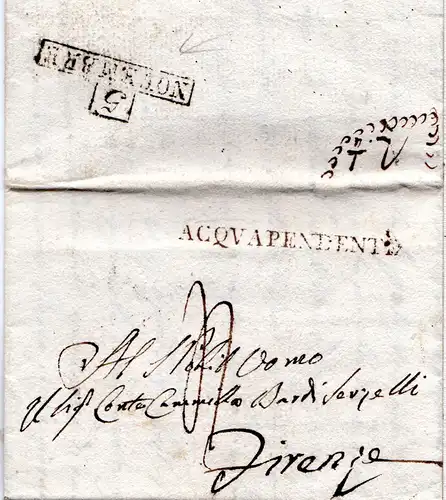 Italien Kirchenstaat 1816, Lazio-L1 ACQUAPENDENTE klar auf Brief n i.d. Toscana