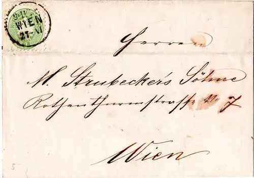 Österreich 1866, EF 3 Kr. auf Orts Brief v. Wien