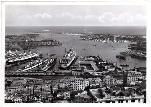 Italien, Genova, Porto mit Dampfern,1939 v. Pegli n. Schweden gebr. sw-AK